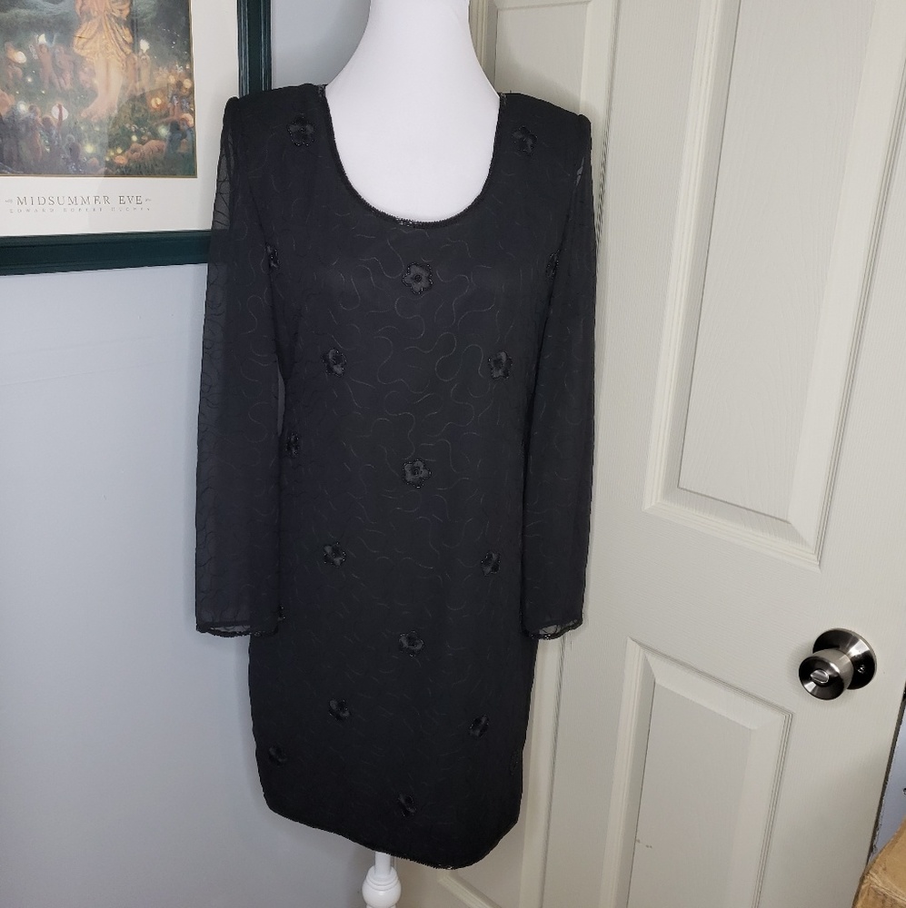Vintage Beaded Drama Special Occasion Black Dress
